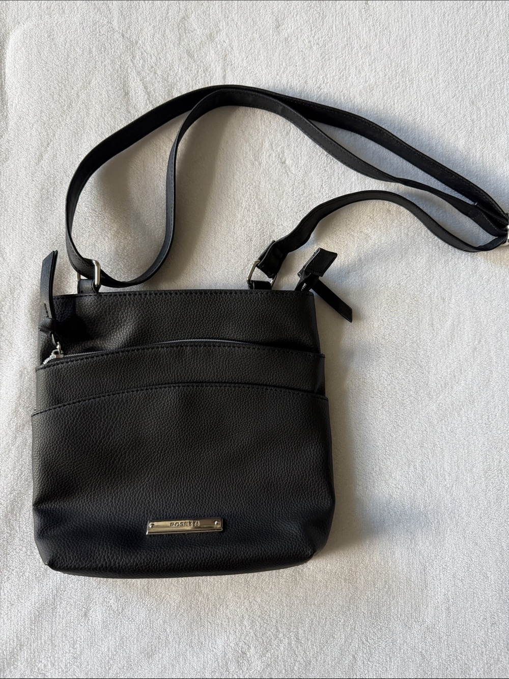 Rosetti Black Pebbled Crossbody Bag with Front Pockets